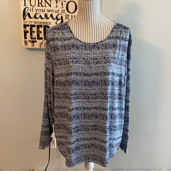 Olsen Europe Blue Print Blouse Size 14 - Picture 1 of 9